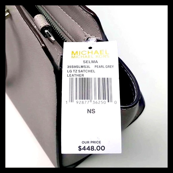 NWT Michael Kors Large Selma Satchel Handbag 3D Stud Floral Strap Pearl Grey - Picture 14 of 15